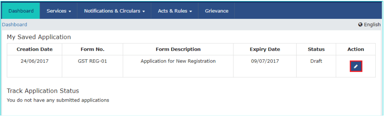 GST registration dashboard