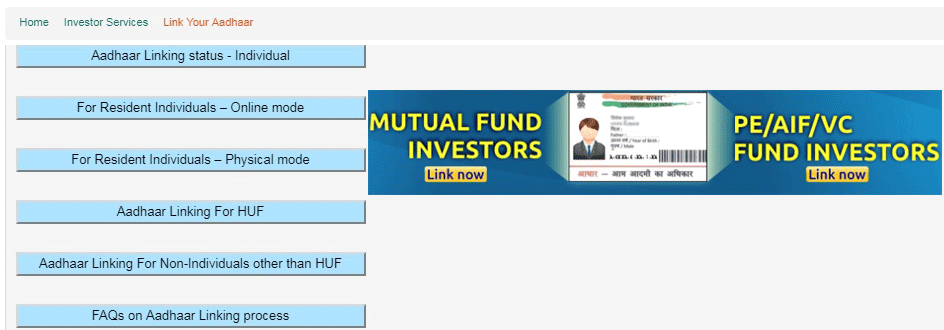 link aadhaar with mutual funds through CAMS step 1