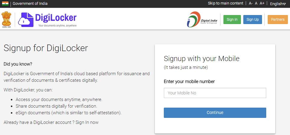 how to register DigiLocker step 1