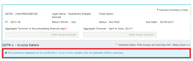 GSTR-1 summary success