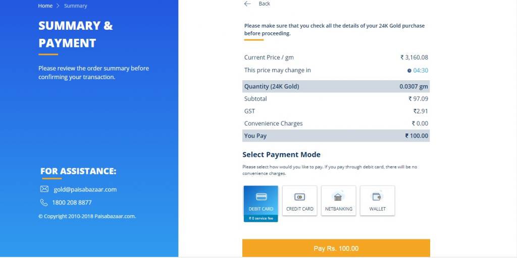 Digital Gold Payment and Summary