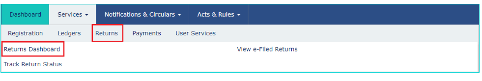 Retuns Dashboard- GST portal