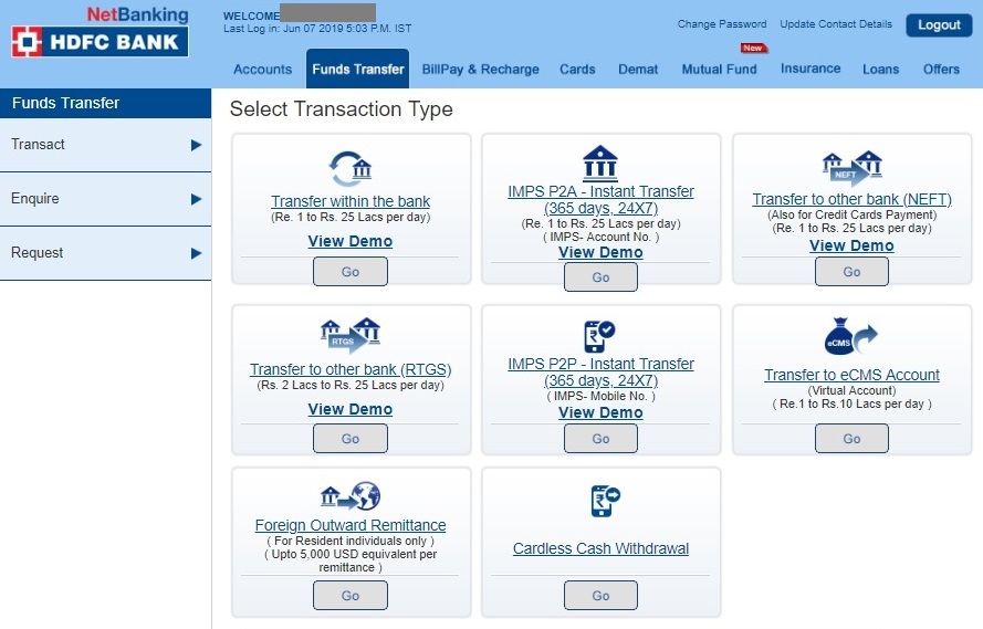 2-HDFC Netbanking Fund Transfer Type