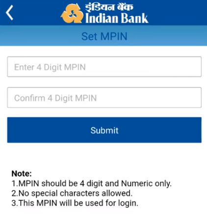 Step 6 - Indian Bank Mobile Banking MPIN