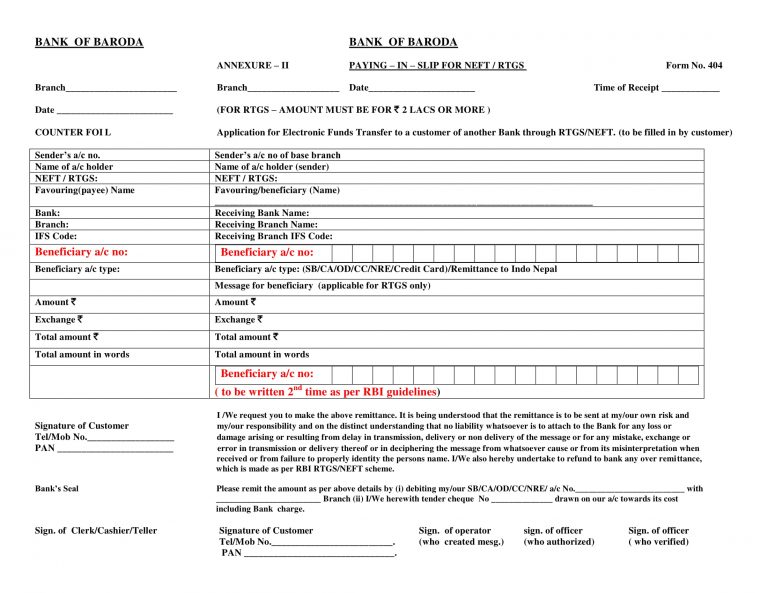 Bank of Baroda NEFT Form, Fees & Charges, Timings, BOB NEFT Limit