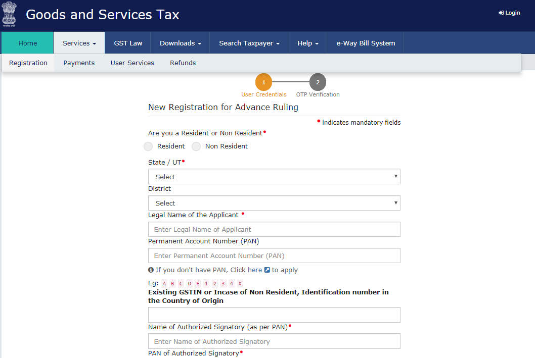 Advance Tax Ruling User Registration