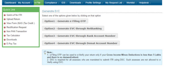 Generate EVC e-filing portal