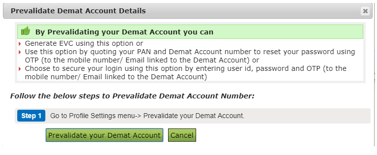 prevalidate demat account