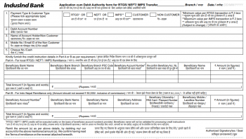 IndusInd Bank RTGS Form for Fund Transfer Offline