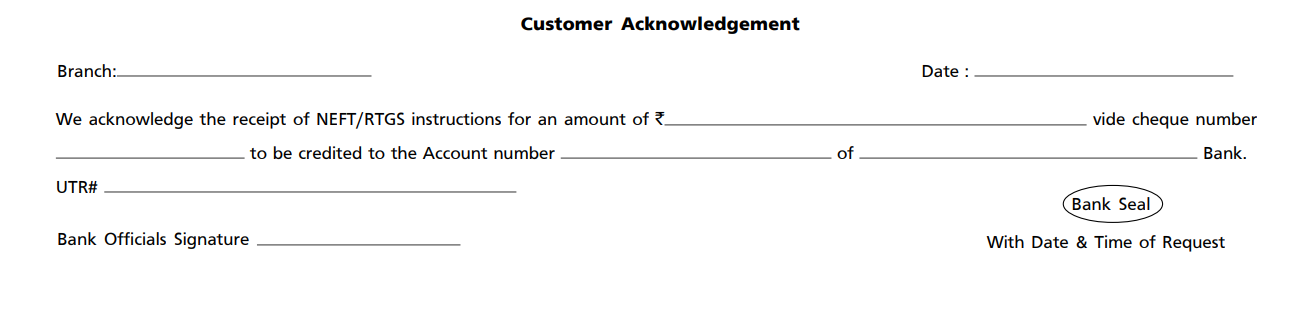 Kotak RTGS Form Acknowledgement Slip