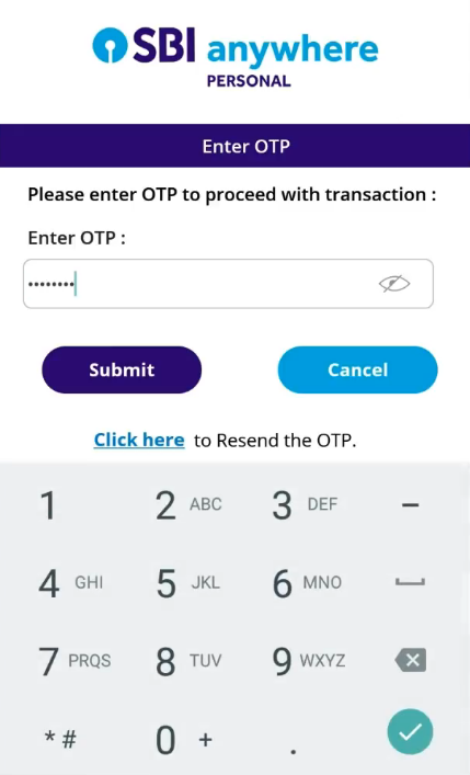 6 - SBI ATM Card Block - enter otp