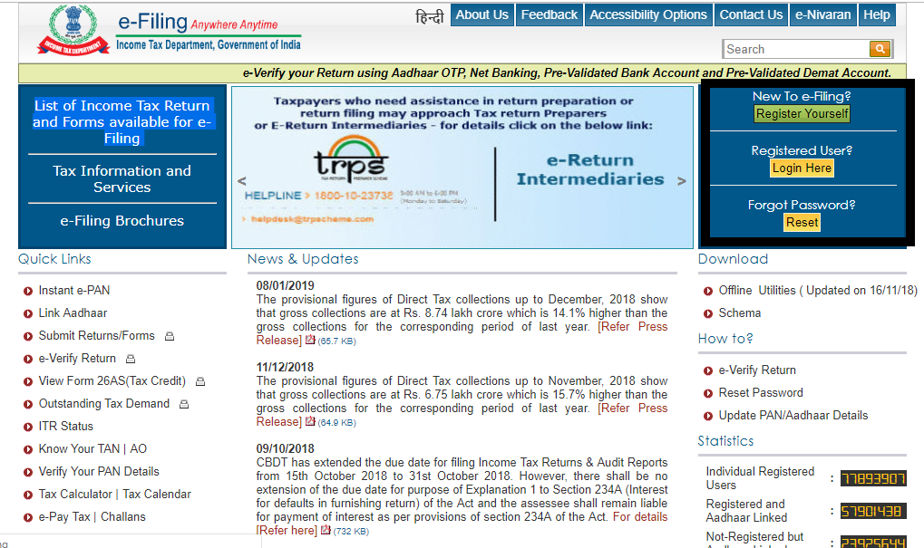 Log on to the Income Tax Department’s e-filing website