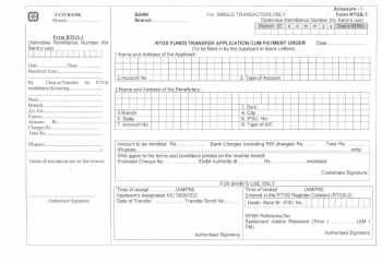 UCO Bank RTGS Form - Real-Time Gross Settlement