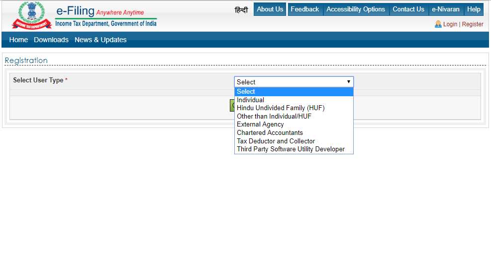 Income tax login page