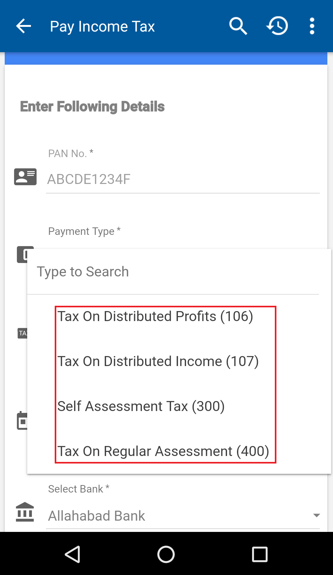 Challan 280 Tax types payable