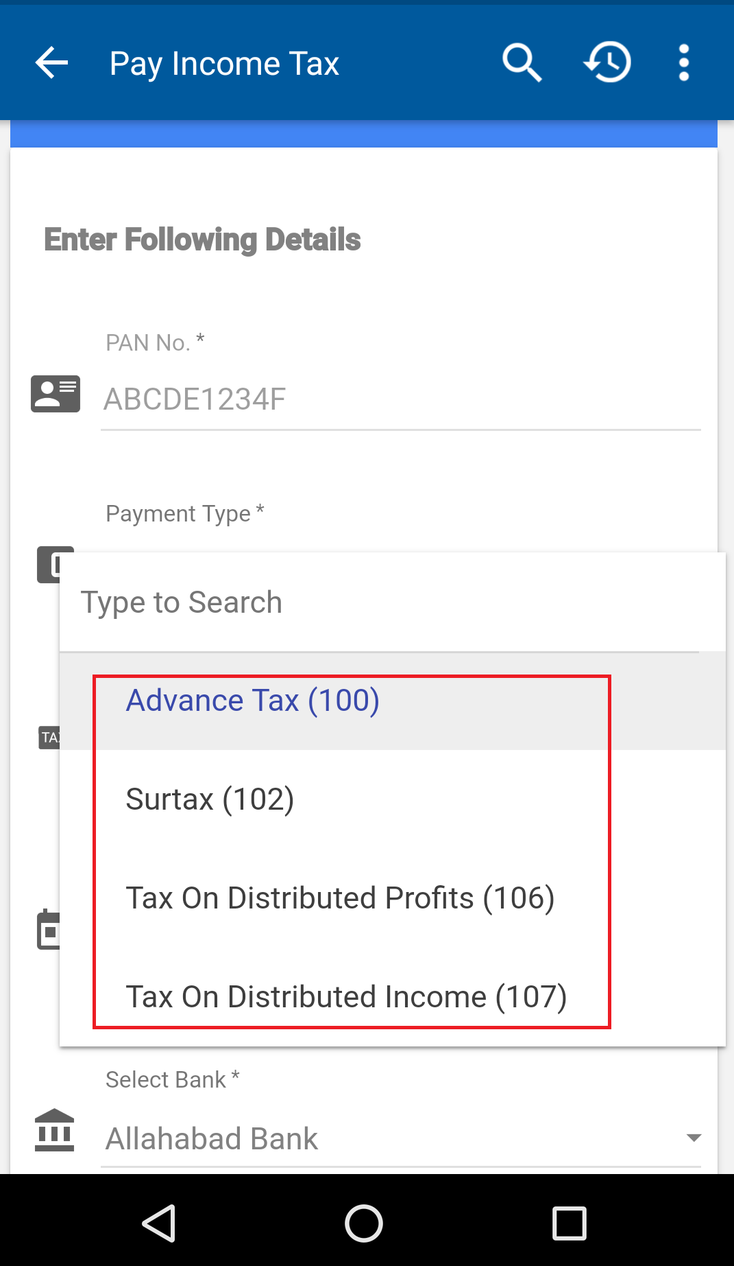 Challan 280 Types of Taxes payable