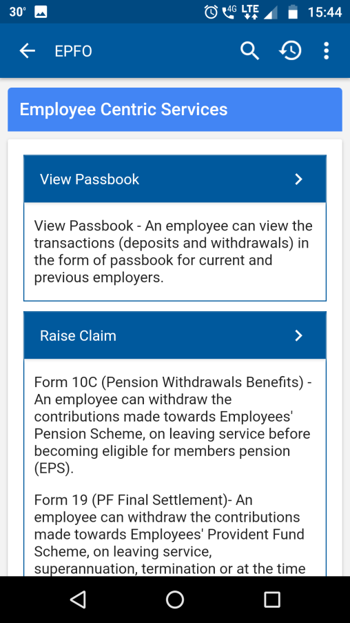 EPFO Employee Center Services