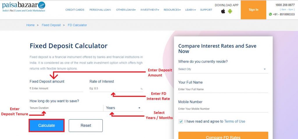 hdfc bank fixed deposit maturity calculator