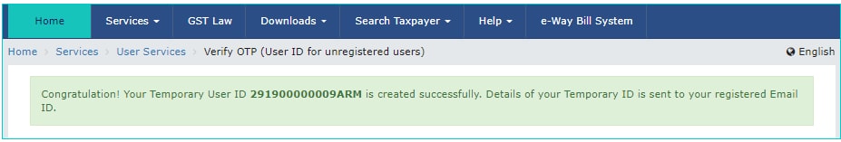 gst.gov.in temporary login ID created