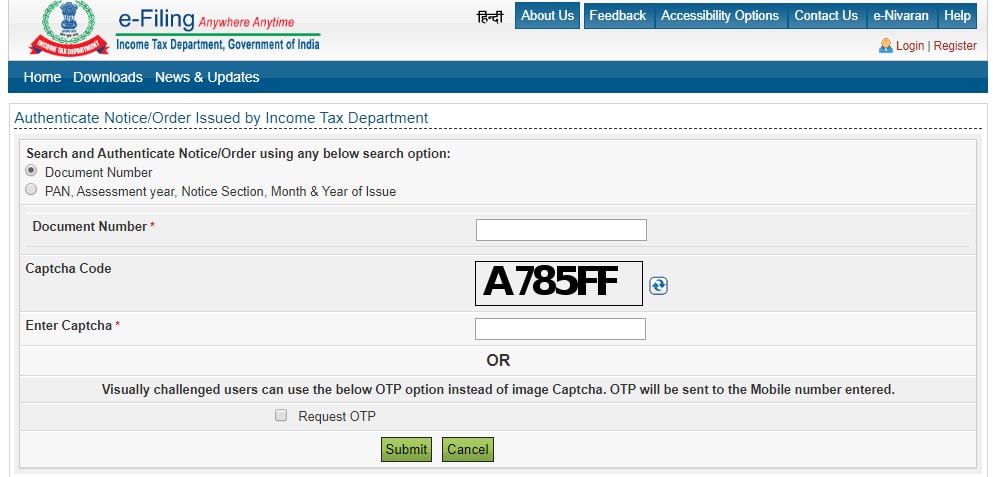 Authenticate notice or order issued by IT Department using DIN