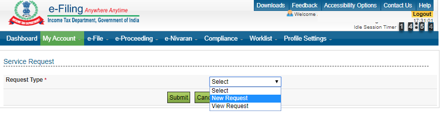 Request Type e-filing portal