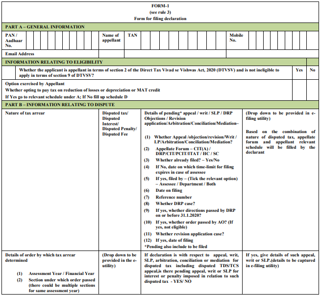 Form 1 Vivad se Vishwas Scheme