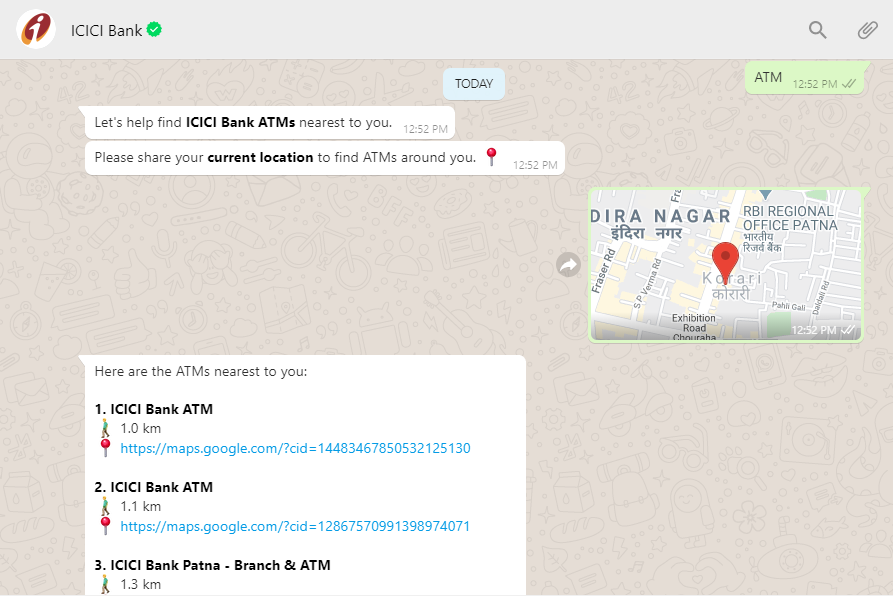 ICICI Whatsapp ATM