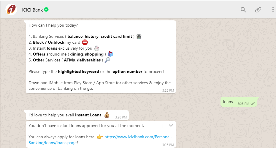 ICICI Whatsapp loans