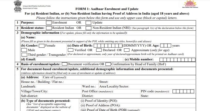 Aadhar Card Application Form Pdf Format - Infoupdate.org