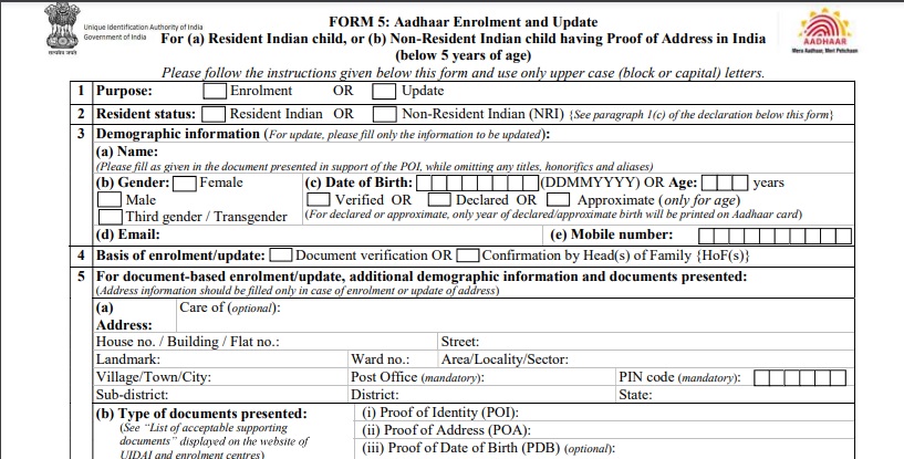 Aadhaar Card Form 5