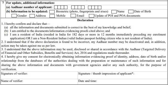 Adhaar Form Contents